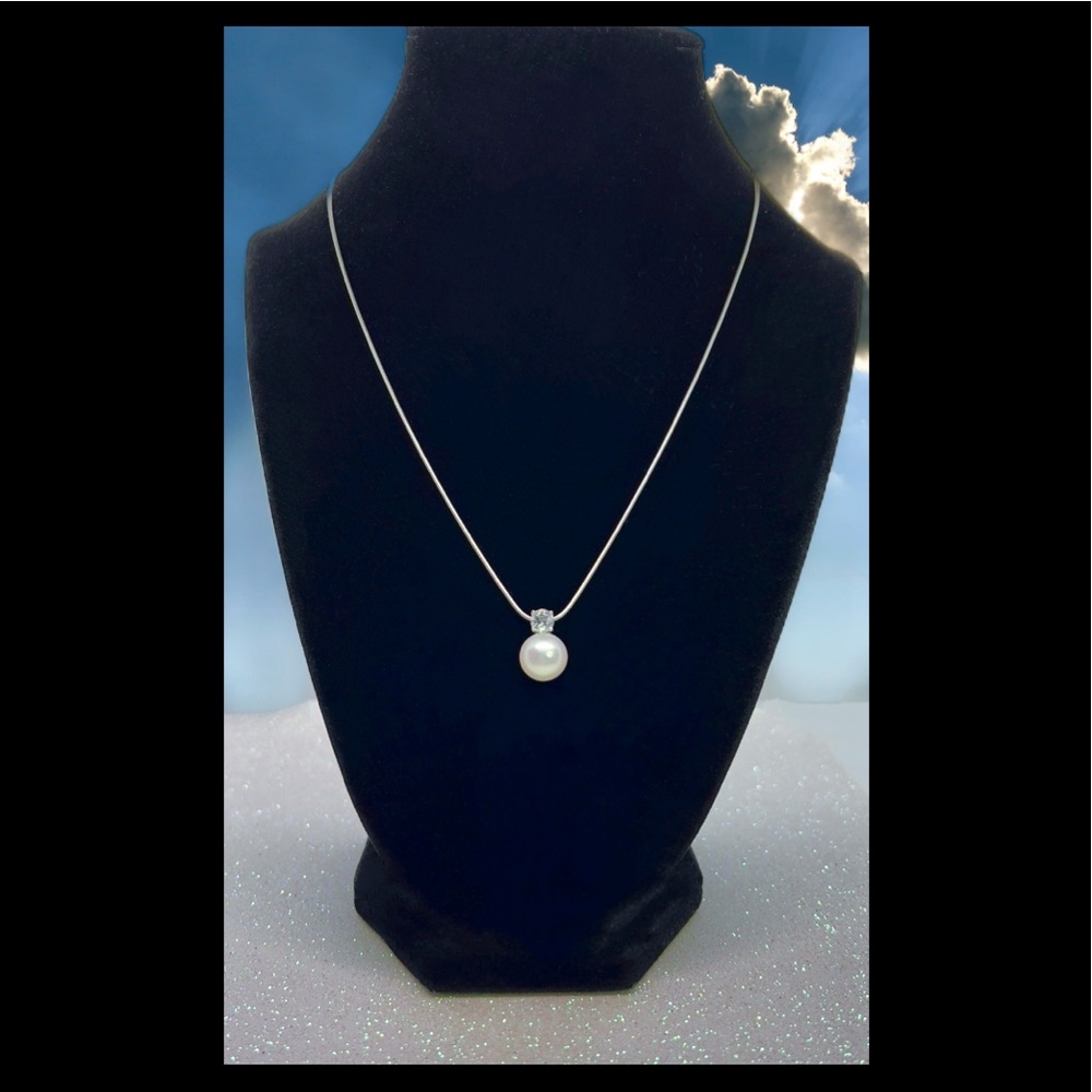 Honora Sterling Silver Cultured Pearl Button & Clear Topaz Pendant